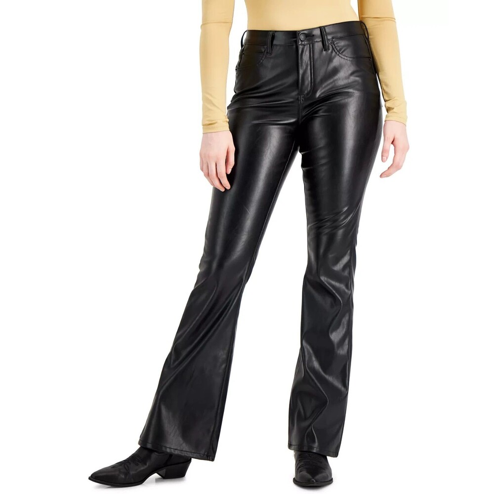 Oat High Rise Flare Faux-Leather Pants Womens 29 Black Stretch NEW